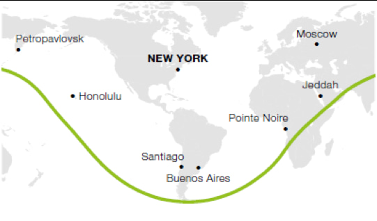 Carte de l'autonomie de Dassault Falcon 7X