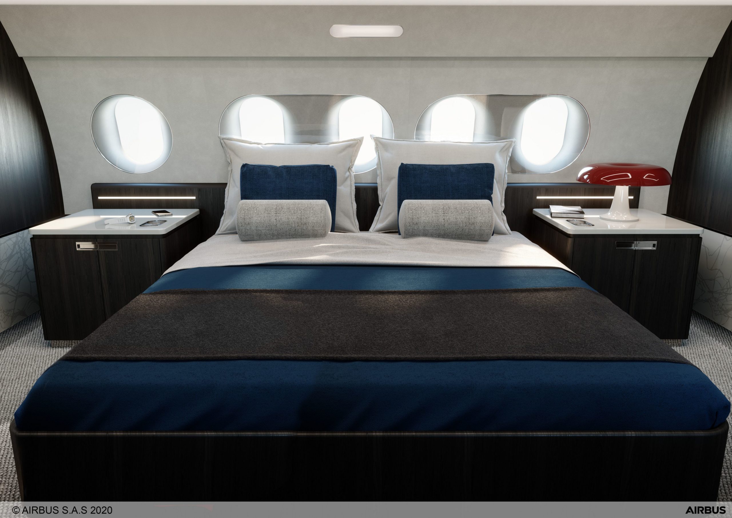 Une chambre dans l'avion d'affaires A220 TwoTwenty d'Airbus Corporate Jets
