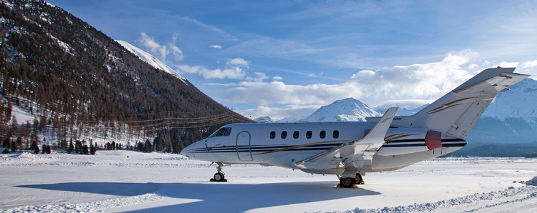 Private jet in winter in the snow